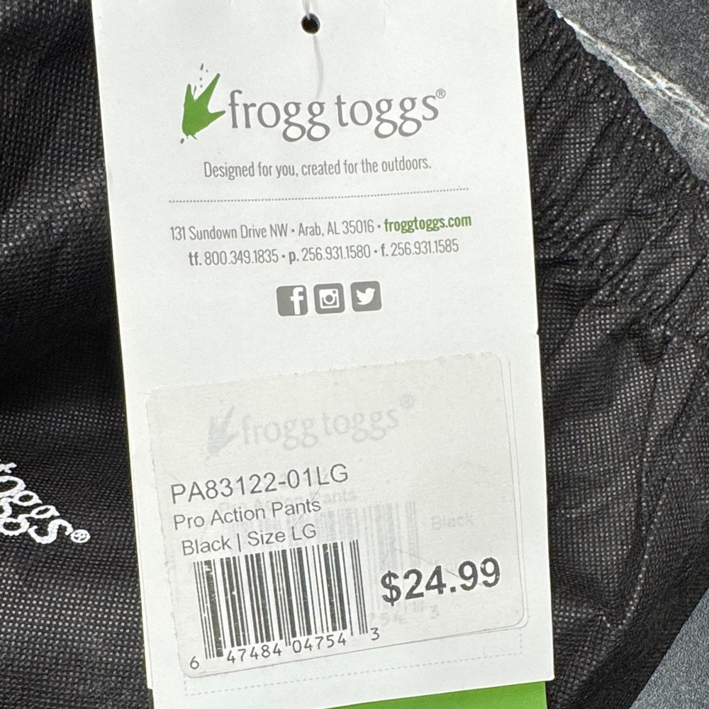 Frogg Toggs Pro Action Rain Pants Black Large BNWT Waterproof Outdoor Gear - Picture 10 of 10